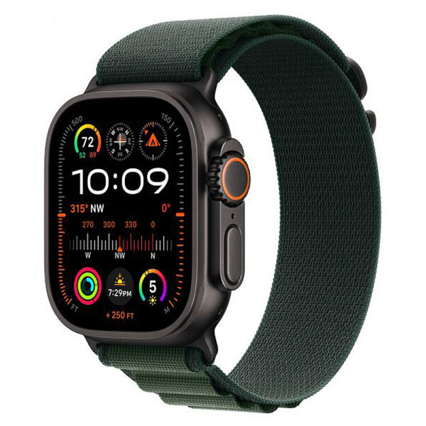 Apple Watch Ultra 2 GPS & Cellular 49mm Black Titanium με Dark Green Alpine Loop Large