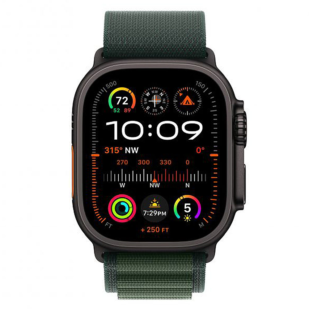 Apple Watch Ultra 2 GPS & Cellular 49mm Black Titanium με Dark Green Alpine Loop Large