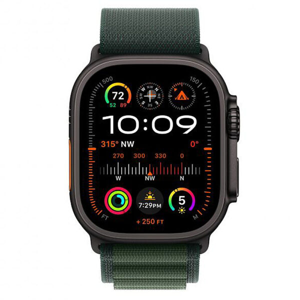 Apple Watch Ultra 2 GPS & Cellular 49mm Black Titanium με Dark Green Alpine Loop Medium